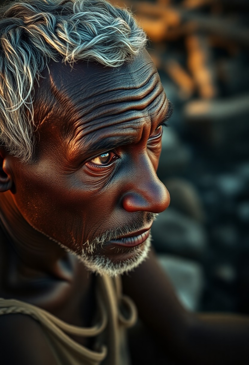 AI generated art for prompt: A photorealistic portrait photograph depicts an African fisherman with weathered skin and deep creas