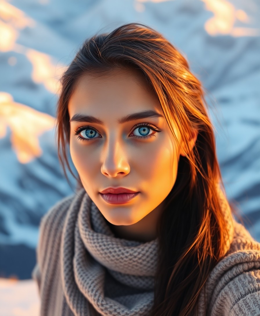 AI generated art for prompt: Envision an iPhone portrait, capturing a South Asian woman's serene gaze, her icy blue eyes contrast