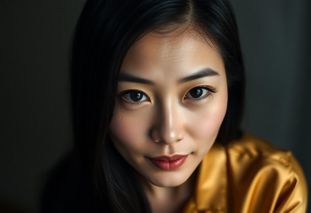 AI generated art for prompt: A portrait photograph exudes an enigmatic allure, showcasing a 40-year-old East Asian woman with sle