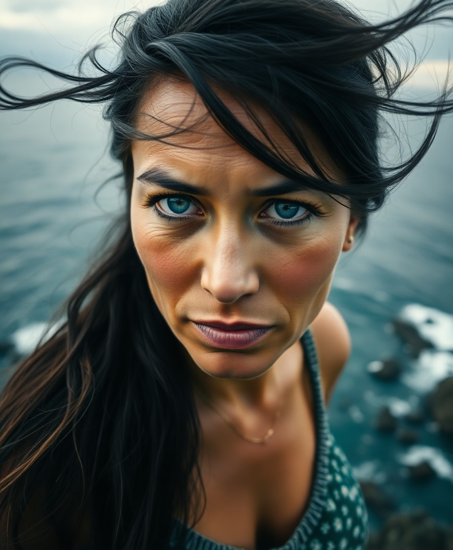 AI generated art for prompt: A portrait photograph captures a contemplative Pacific Islander woman in her early forties, with str