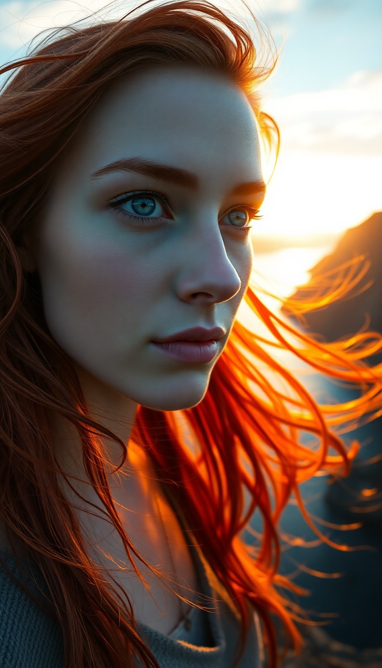 AI generated art for prompt: A photorealistic portrait photograph captures an enigmatic European woman with piercing ice-blue eye