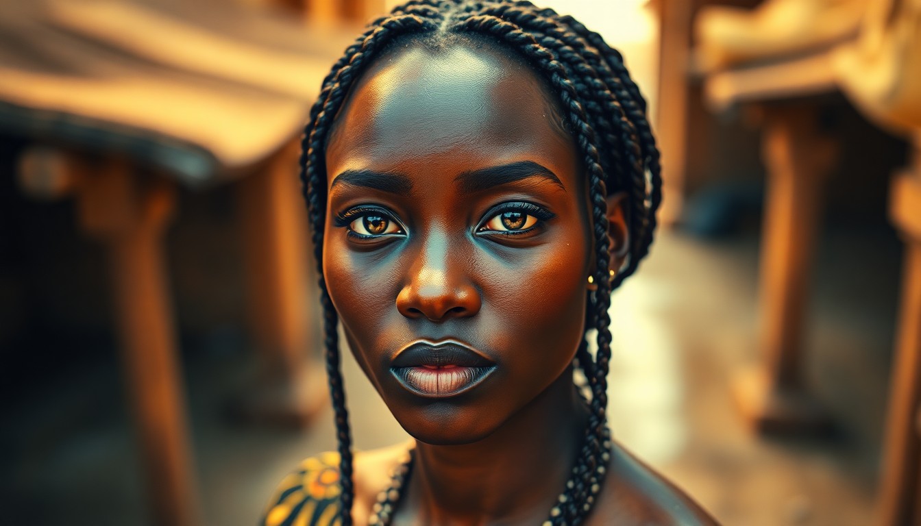 AI generated art for prompt: Envision a captivating portrait photograph of an African woman exuding mysterious allure with her me