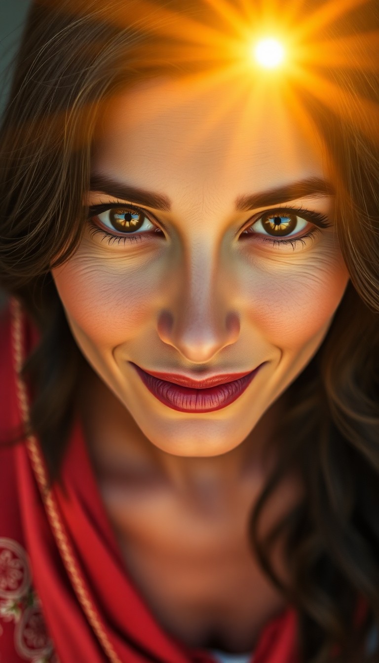 AI generated art for prompt: A photorealistic portrait photograph showcases a Middle Eastern woman with mesmerizing amber eyes an