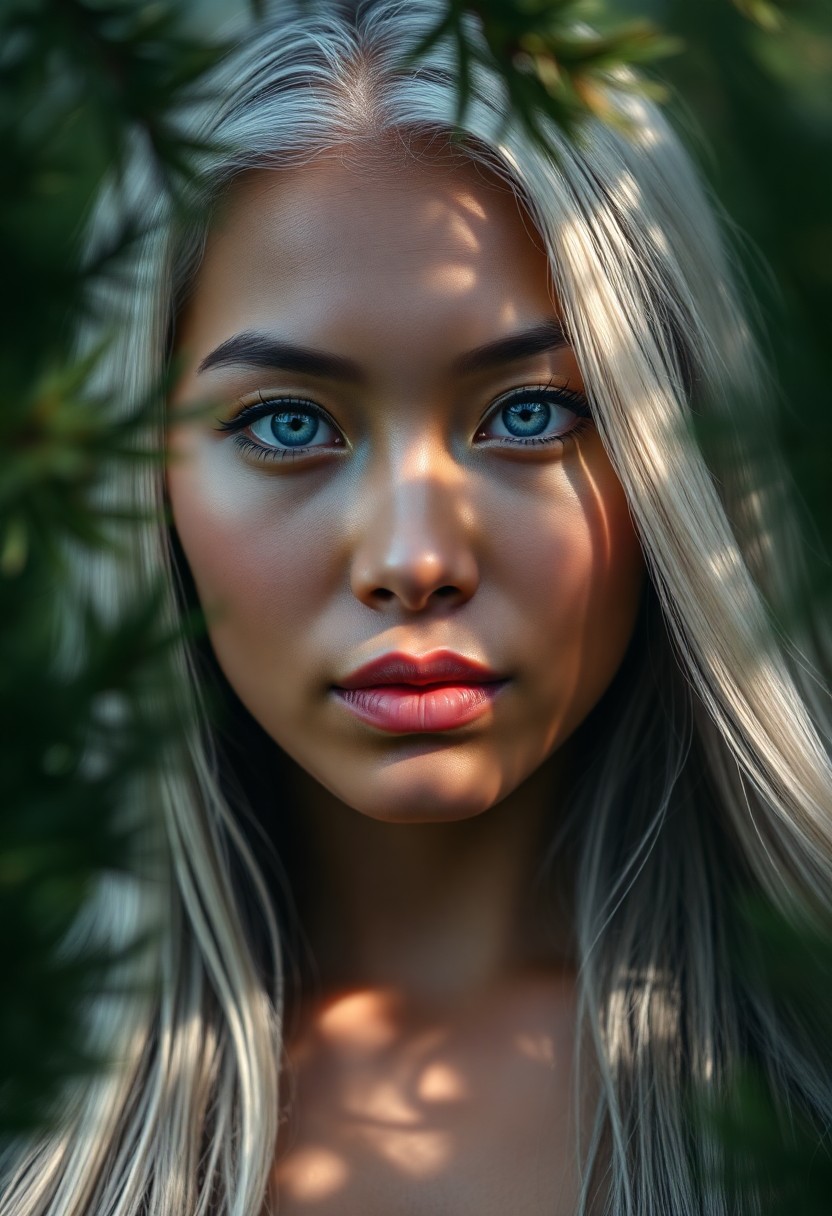 AI generated art for prompt: Visualize a hyperrealistic portrait photograph of a Pacific Islander woman with an enigmatic gaze. S