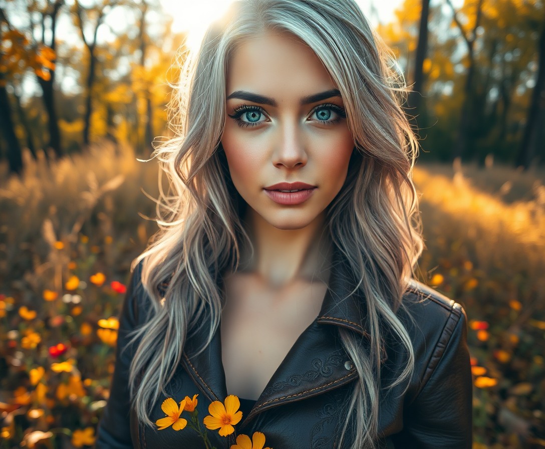 AI generated art for prompt: A photorealistic portrait of a Hispanic woman with mesmerizing blue eyes and silvery locks captured 