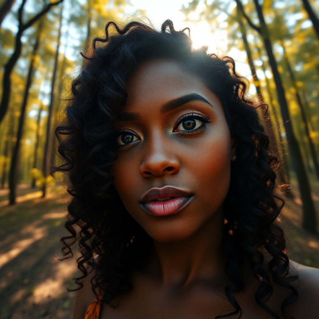 AI generated art for prompt: A photorealistic portrait showcases an African-American woman with captivating hazel eyes and cascad