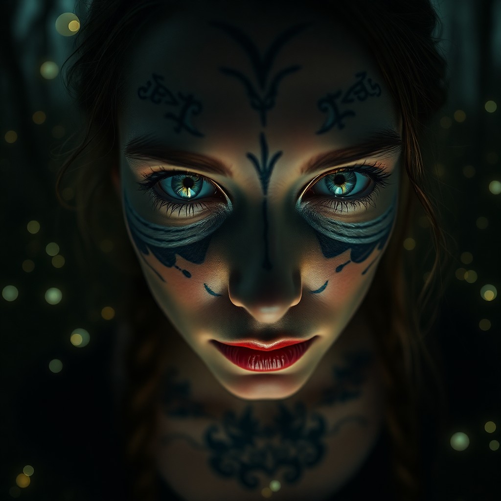 AI generated art for prompt: Envision a captivating portrait photograph of an enigmatic Slavic woman with piercing blue eyes and 