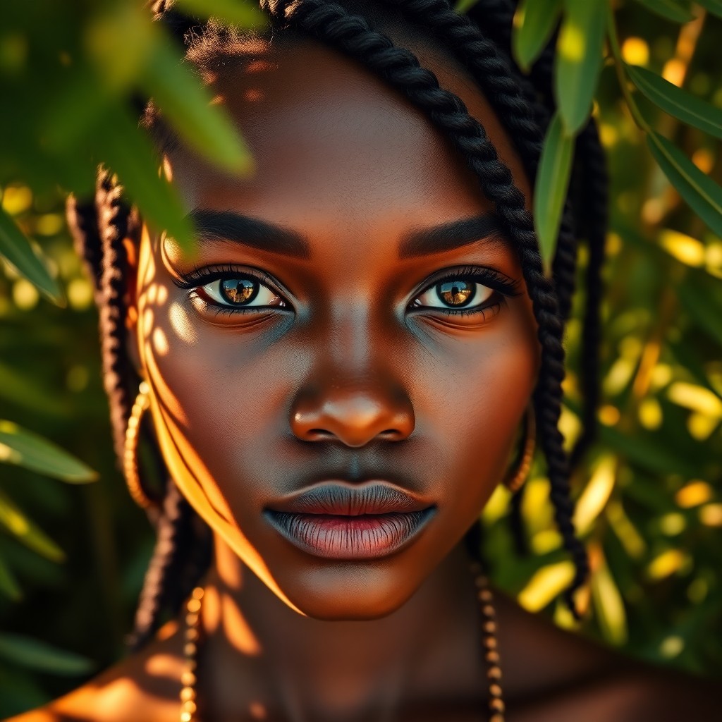 AI generated art for prompt: Imagine a photorealistic portrait captured by a smartphone's lens, showcasing an African woman with 