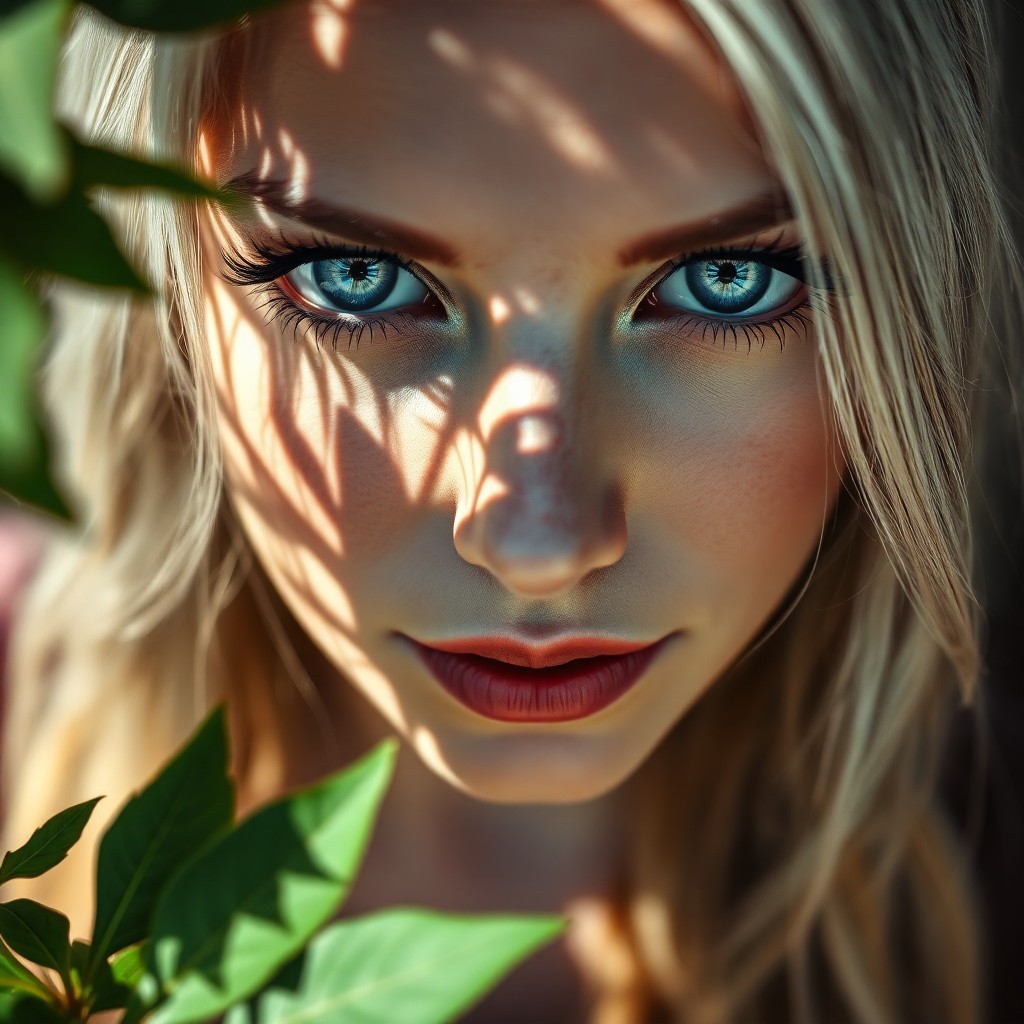 AI generated art for prompt: A photorealistic portrait photograph showcases an enigmatic Slavic woman with captivating blue eyes 