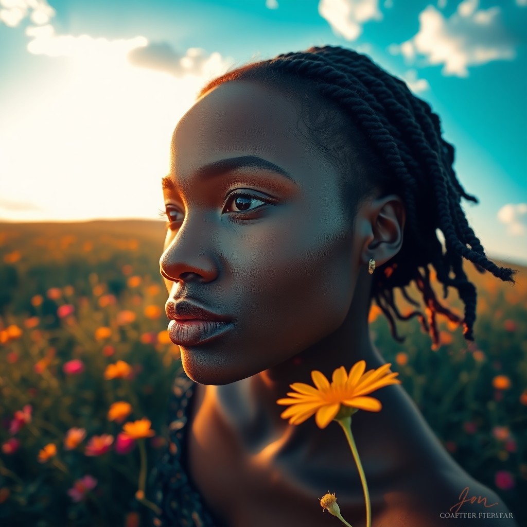 AI generated art for prompt: Envision a photorealistic portrait of an African woman, her enigmatic gaze and delicate features ill