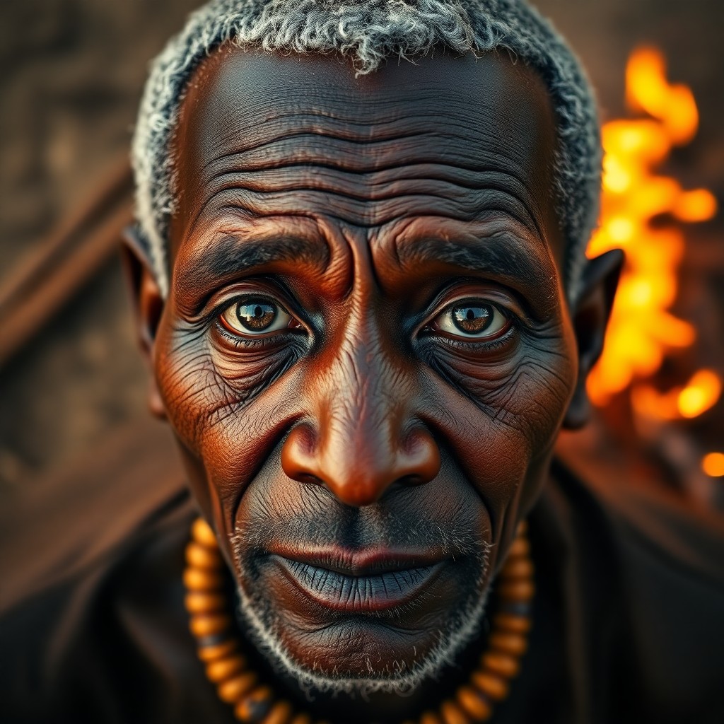 AI generated art for prompt: Envision a captivating portrait captured by a DSLR lens, focusing on an African elder's enigmatic pr