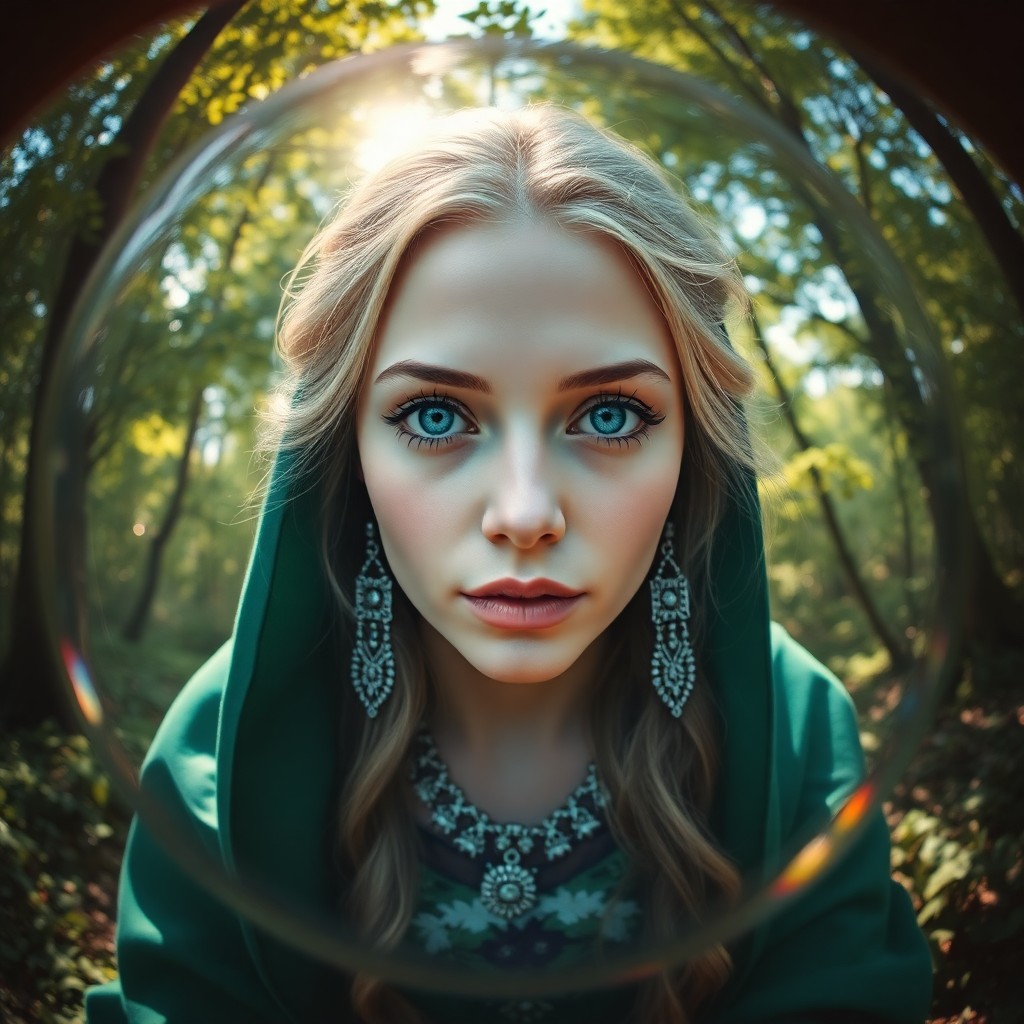 AI generated art for prompt: A photorealistic portrait captures a Slavic woman's serene tranquility with striking blue eyes and d