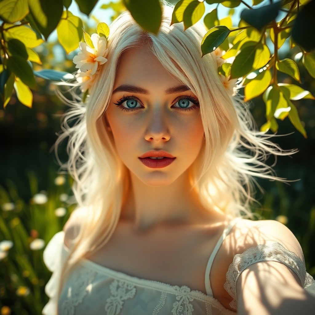 AI generated art for prompt: A photorealistic portrait photograph showcases an enigmatic European woman with porcelain skin and p