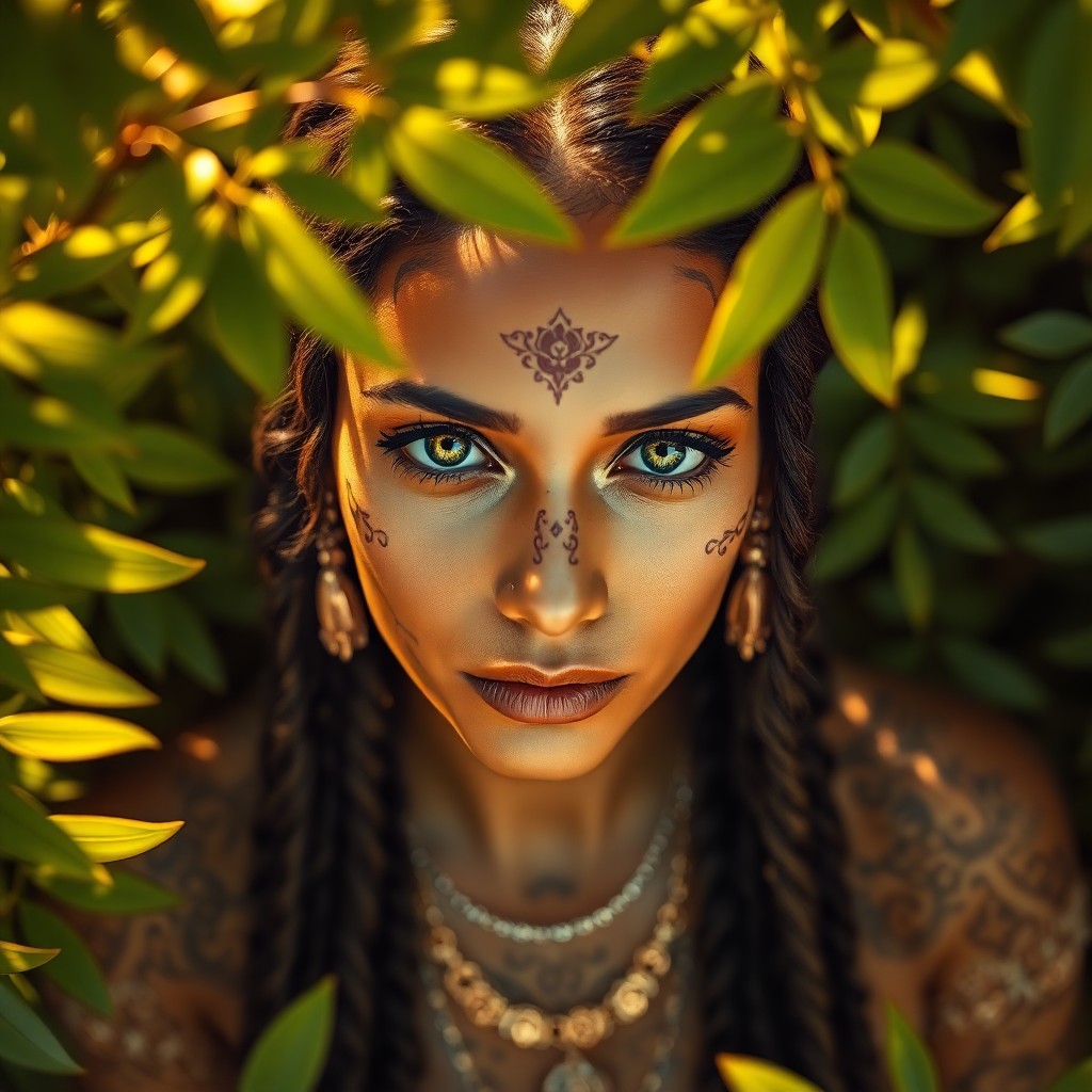 AI generated art for prompt: Craft a photorealistic portrait of an enigmatic Middle Eastern woman with captivating eyes and an ai