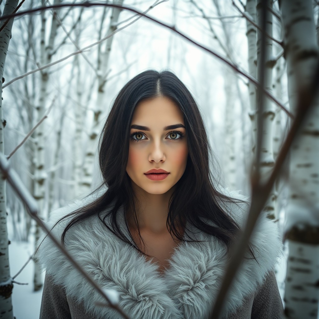 AI generated art for prompt: A photorealistic portrait photograph captures an enigmatic Slavic woman with captivating amber eyes 