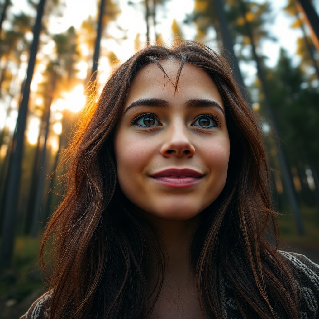 AI generated art for prompt: A photorealistic portrait photograph captures a Native American woman with lush chestnut hair and st