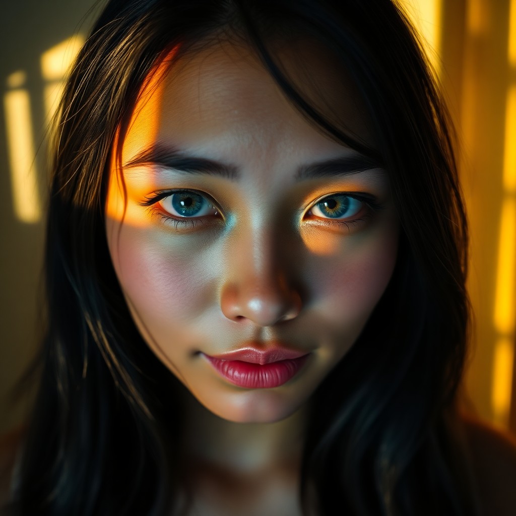 AI generated art for prompt: Envision a portrait photograph capturing the captivating gaze of a Pacific Islander woman with strik