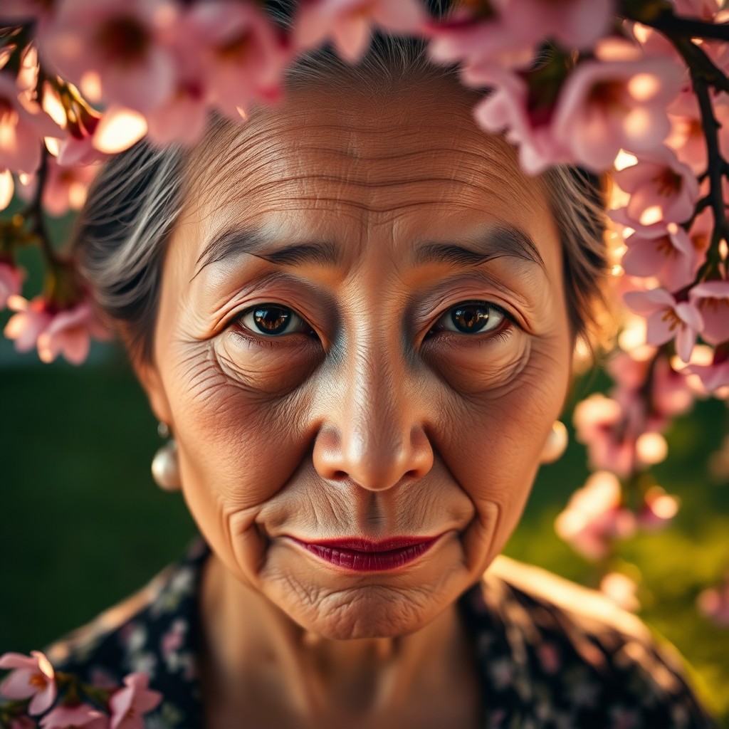 AI generated art for prompt: A photorealistic portrait photograph showcases an East Asian woman with a serene and wise expression