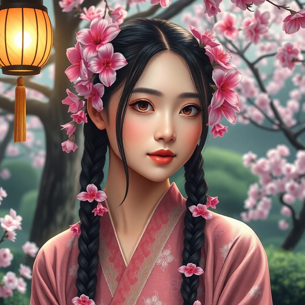 AI generated art for prompt: Craft an ultrarealistic portrait showcasing the serene elegance of an East Asian woman with delicate