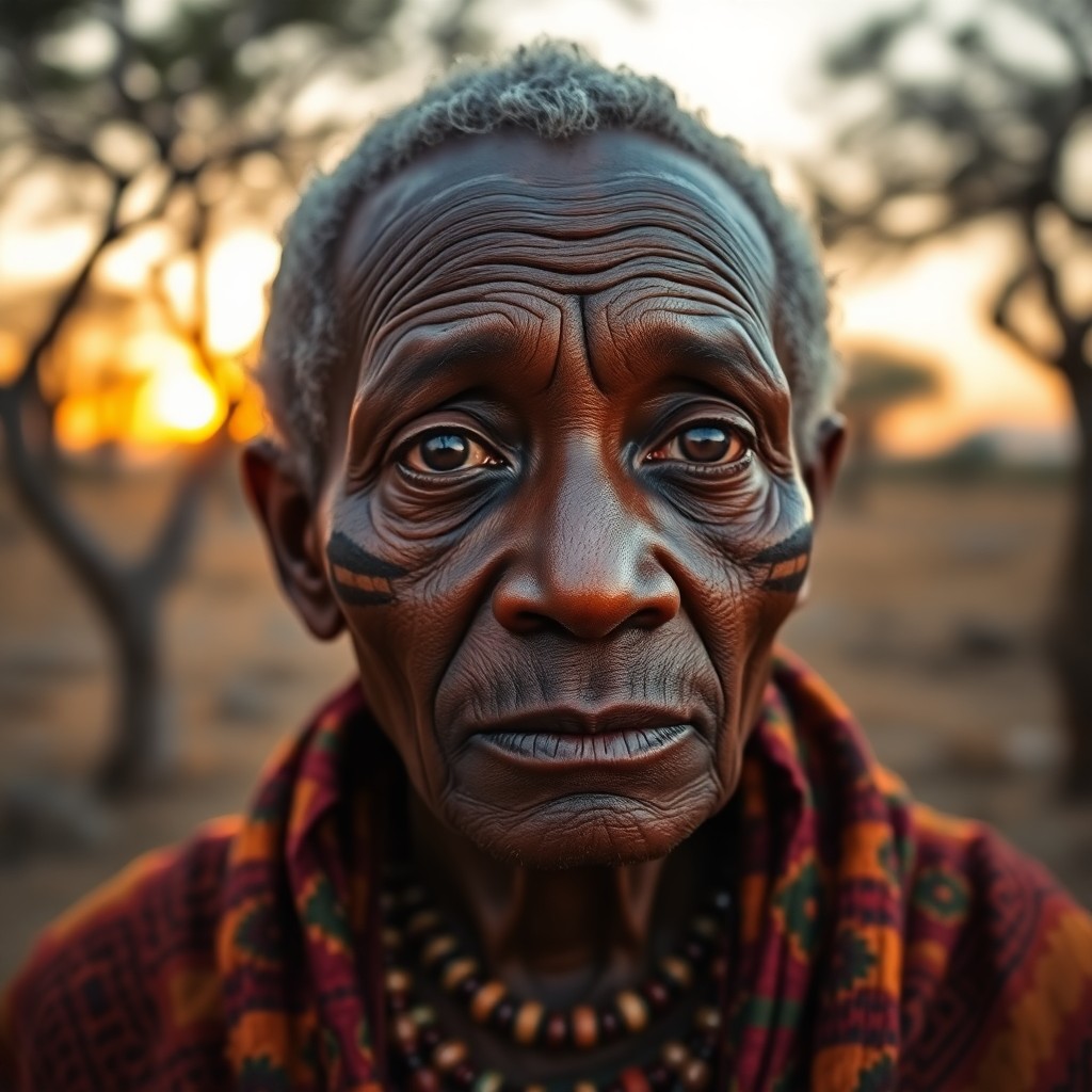 AI generated art for prompt: Craft a photorealistic portrait using smartphone camera technology, showcasing an African elder reno