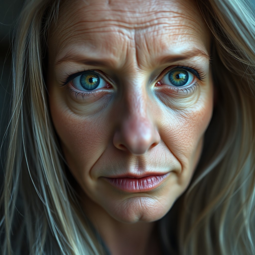 AI generated art for prompt: A photorealistic portrait photograph captures a Nordic woman's transparent gaze with striking green 