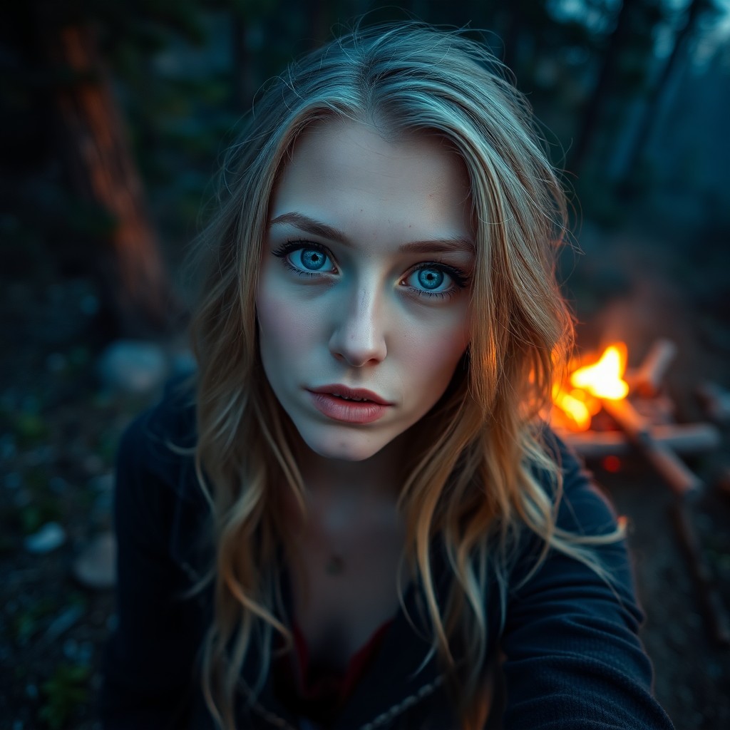 AI generated art for prompt: A photorealistic portrait photograph showcases a Slavic woman with striking blue eyes and cascading 