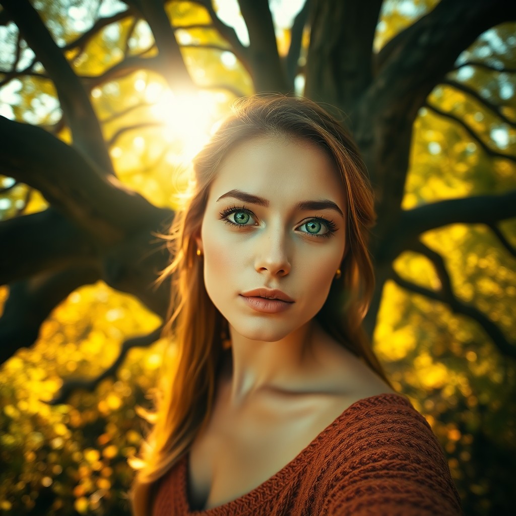 AI generated art for prompt: Craft a photorealistic portrait photograph featuring an Eastern European woman with captivating gree