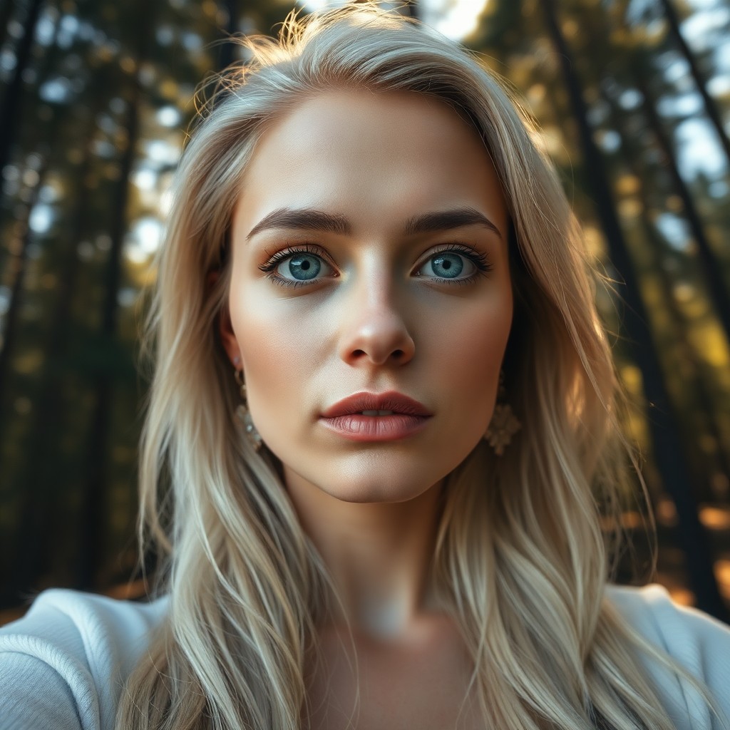 AI generated art for prompt: Create a photorealistic portrait of a Hispanic woman with striking blue eyes and long, platinum blon