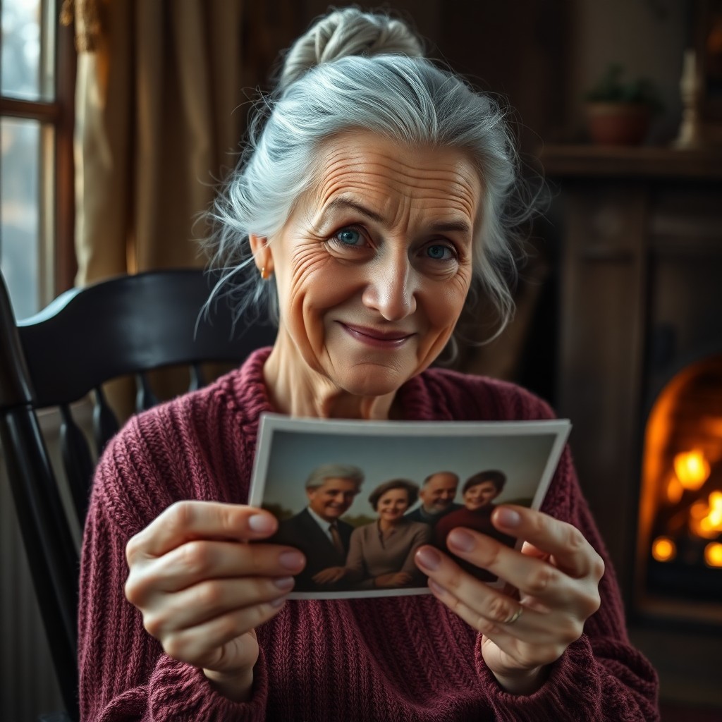 AI generated art for prompt: Craft a hyperrealistic portrait of a wise Slavic grandmother in her seventies, showcasing silver-whi