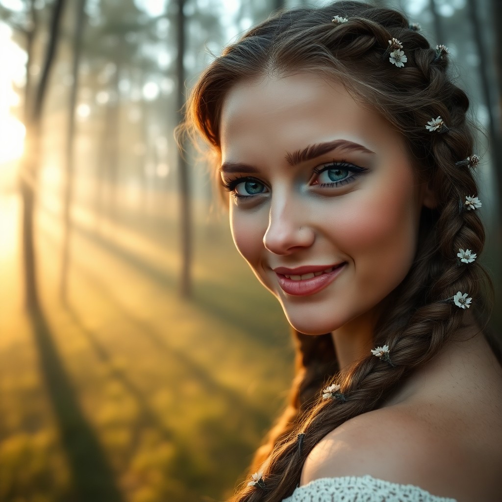 AI generated art for prompt: Envision a captivating portrait of a European woman with piercing azure eyes and refined features se