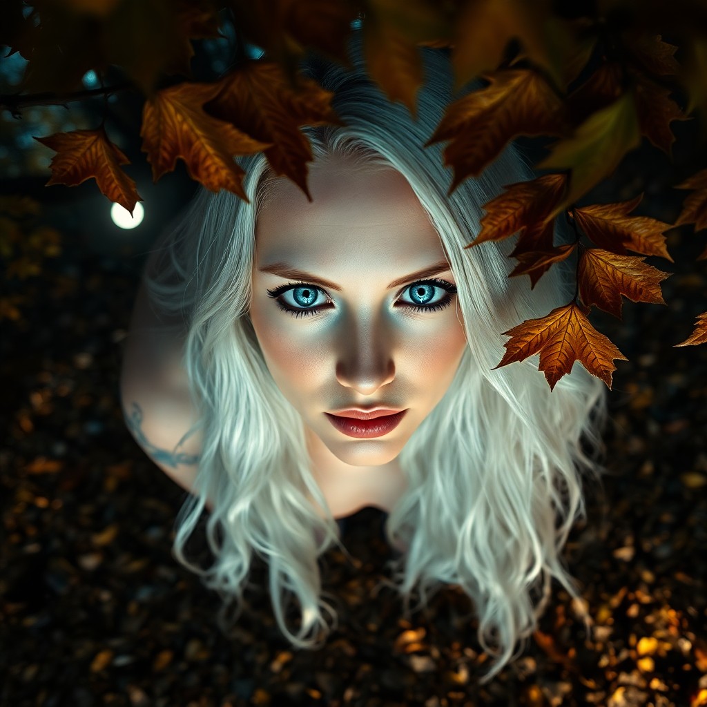 AI generated art for prompt: A DSLR captures an ethereal portrait of a Nordic woman with piercing ice-blue eyes and cascading pla