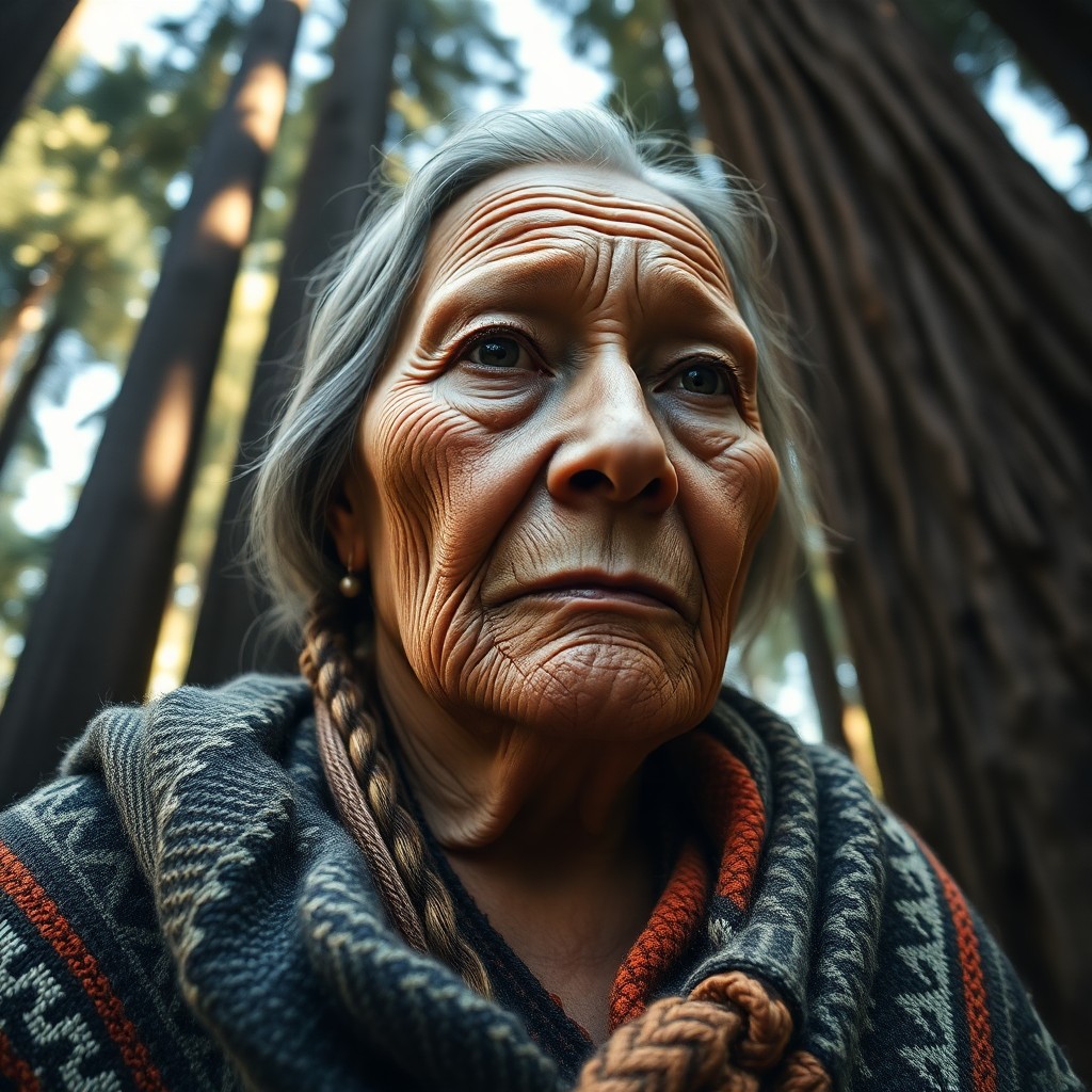 AI generated art for prompt: Craft a photorealistic portrait of an insightful Native American elder with age-etched features and 