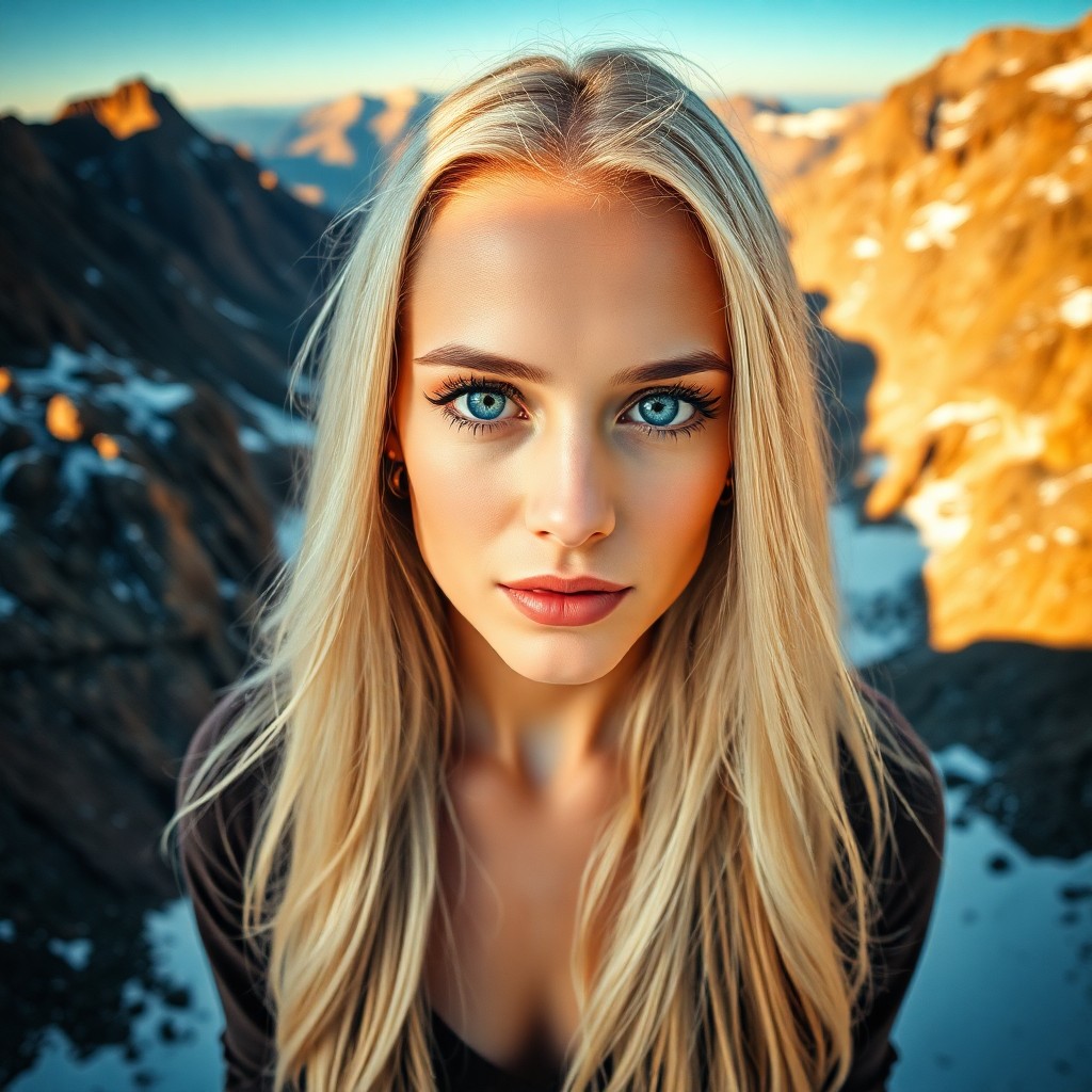 AI generated art for prompt: A digital camera captures a European woman's ethereal beauty with piercing blue eyes and delicate fe