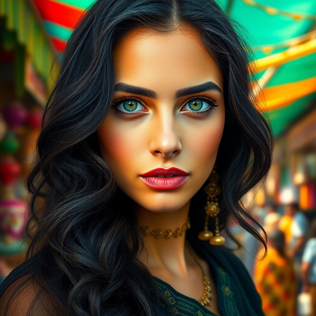 AI generated art for prompt: Envision a hyperrealistic portrait of a transparent Middle Eastern woman with captivating green eyes