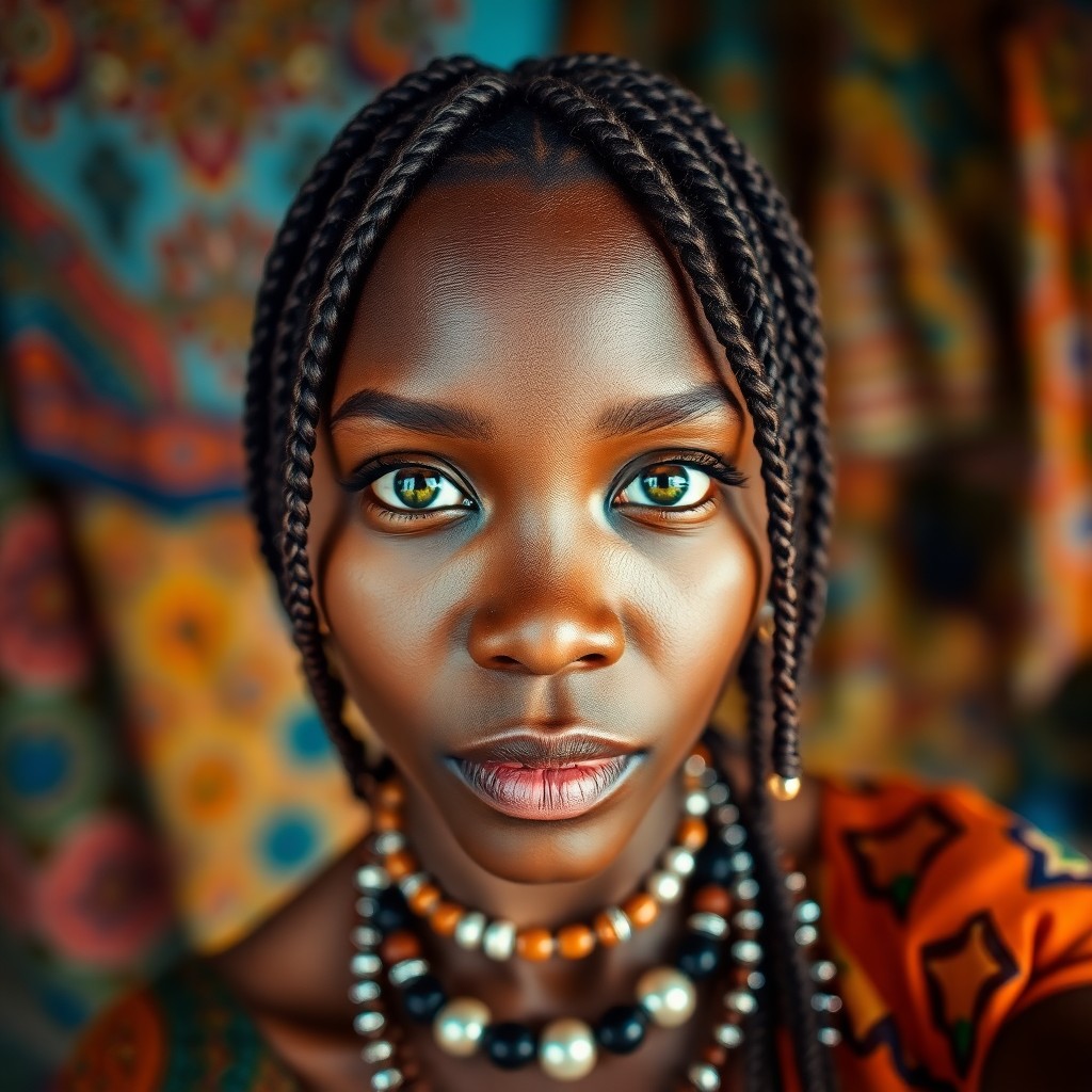 AI generated art for prompt: Imagine a captivating portrait photograph of an African woman in her forties with warm honey-toned s