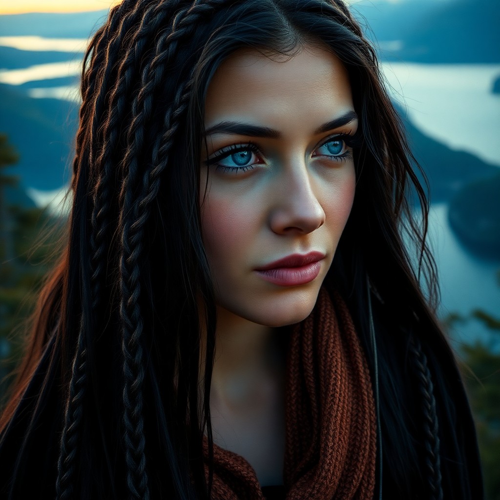 AI generated art for prompt: An ultrarealistic portrait presents a Middle Eastern woman with captivating blue eyes and porcelain 