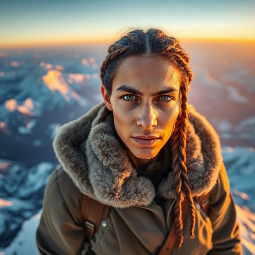 AI generated art for prompt: Envision a mirrorless camera capturing an extraordinary portrait of a Hispanic explorer with vibrant