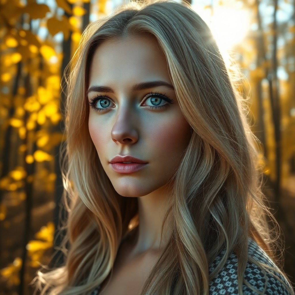 AI generated art for prompt: Hyperrealistically rendered, a Nordic woman's portrait captivates with piercing blue eyes and fair s