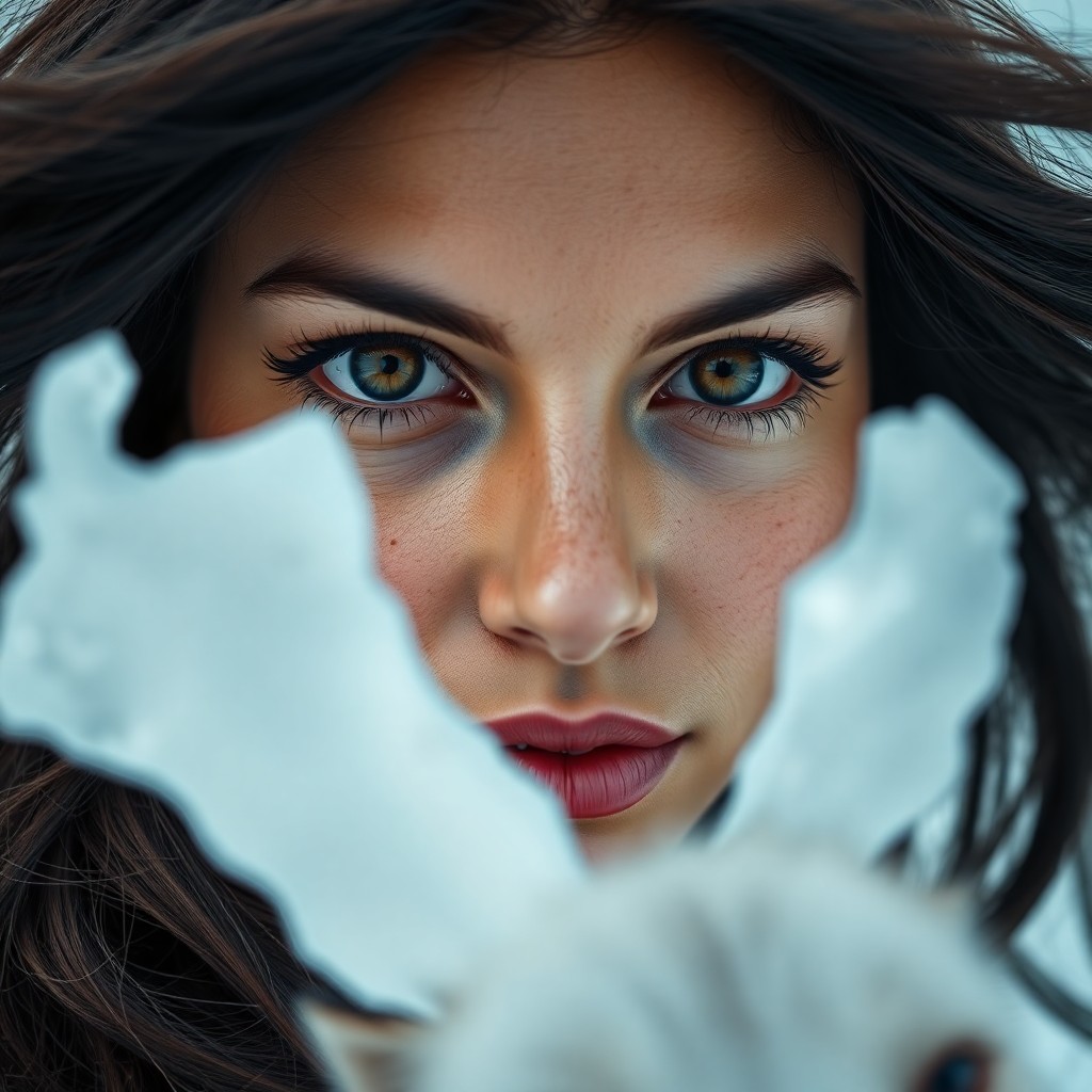 AI generated art for prompt: The portrait photograph captures a Middle Eastern woman's intense gaze, her striking hazel eyes and 