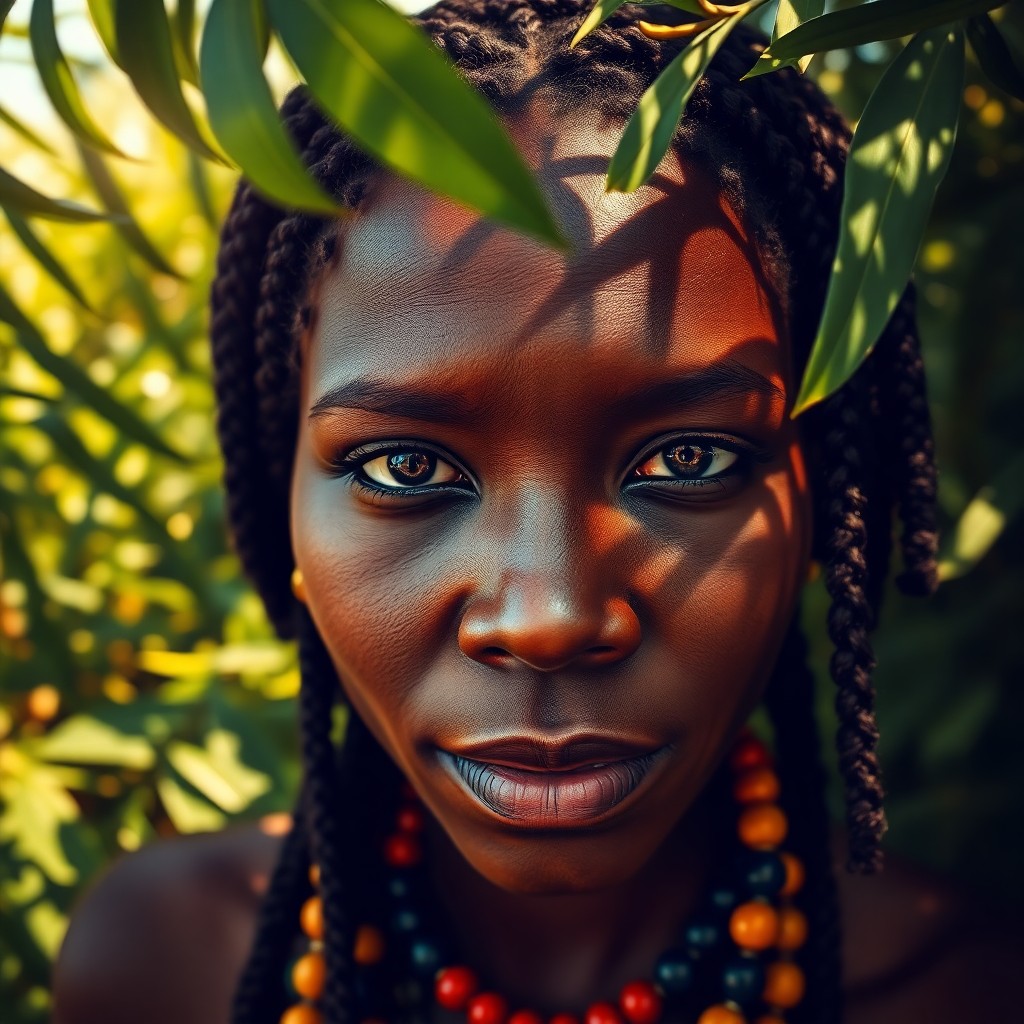 AI generated art for prompt: Imagine a photorealistic portrait of an African woman with deep, soulful eyes and intricate braids a