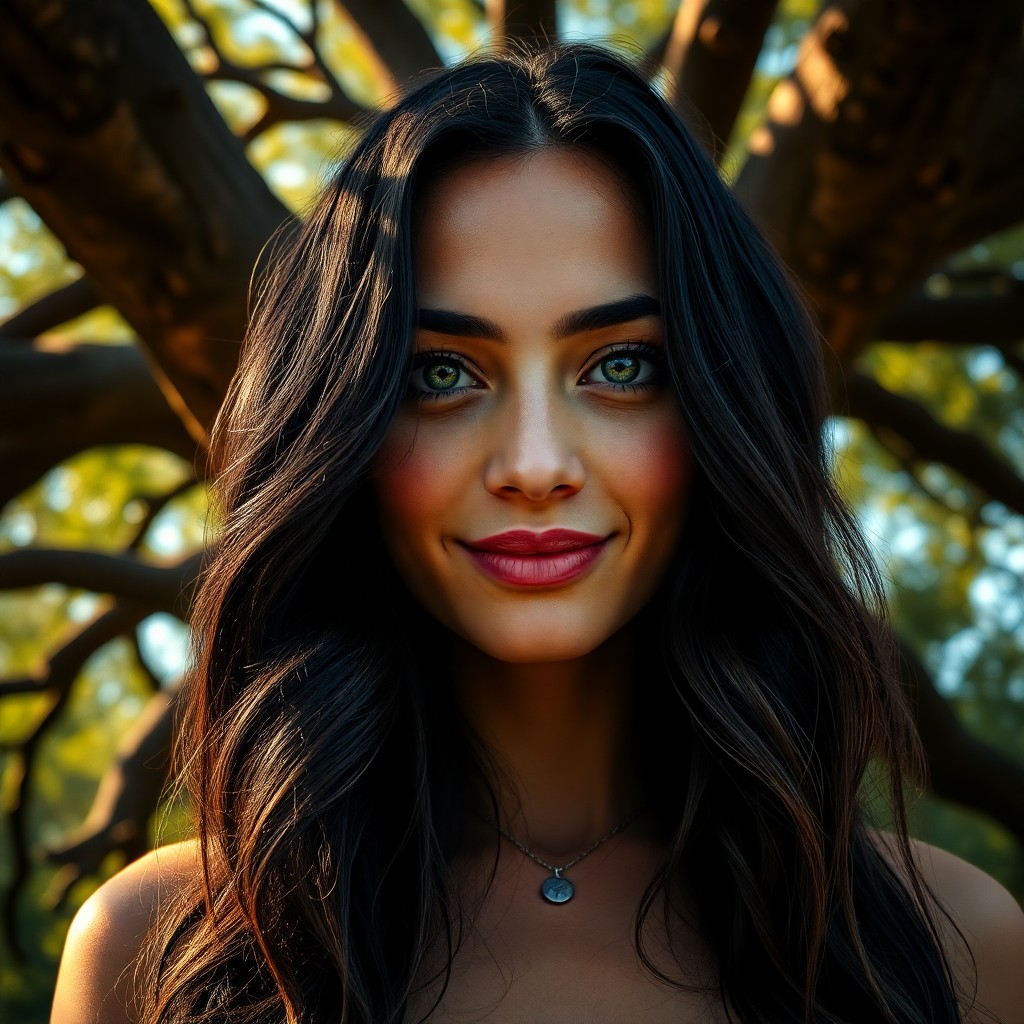 AI generated art for prompt: A hyperrealistic portrait showcases a mesmerizing 30-year-old Middle Eastern woman with captivating 