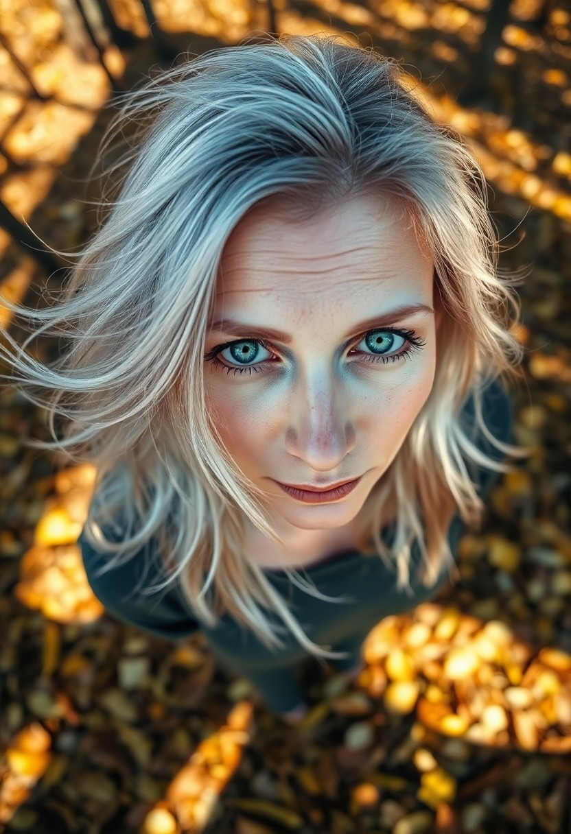 AI generated art for prompt: A portrait photograph captures a serene Slavic woman with captivating green eyes and windswept silve