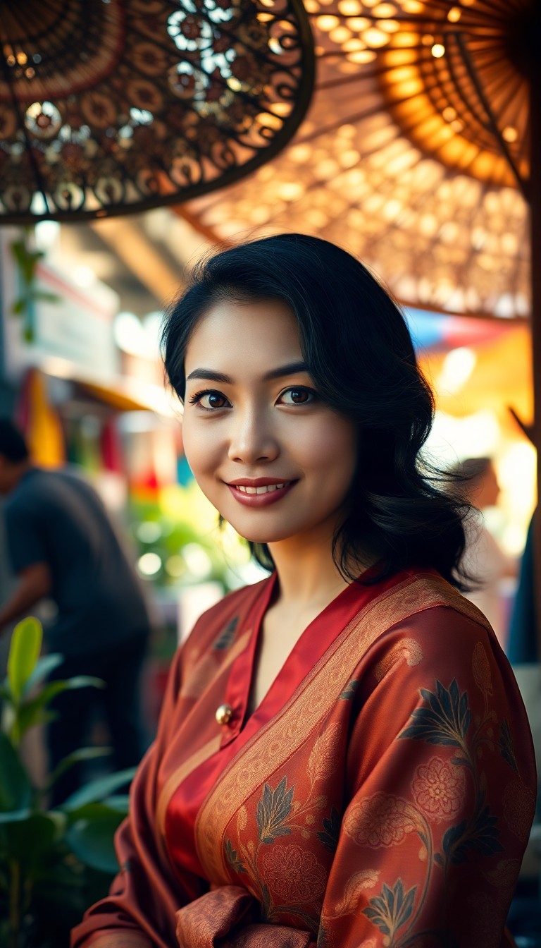 AI generated art for prompt: Create an ultrarealistic portrait photograph of a Southeast Asian woman with almond-shaped brown eye