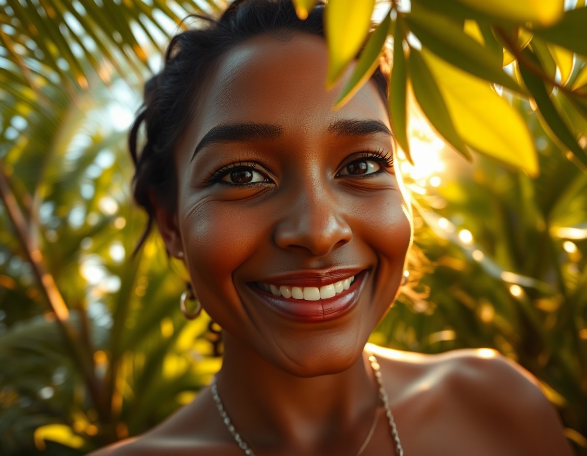 AI generated art for prompt: Envision a photorealistic portrait of a captivating Pacific Islander woman with warm, dark eyes, a s