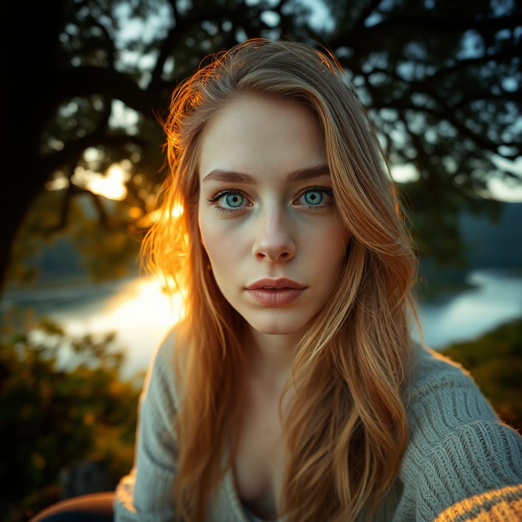 AI generated art for prompt: Craft a portrait photograph capturing the serene yet introspective gaze of a Nordic woman. With pier