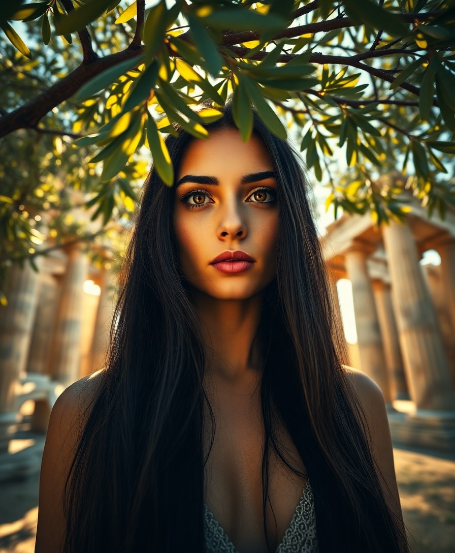 AI generated art for prompt: A portrait photograph captures the enigmatic gaze of a Middle Eastern woman with piercing amber eyes