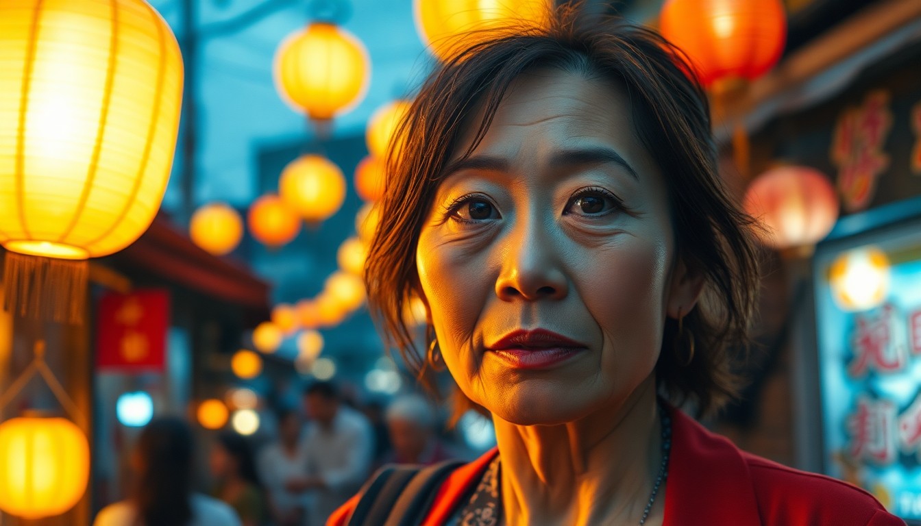 AI generated art for prompt: Imagine a hyperrealistic portrait of an energetic East Asian woman in her 50s, with captivating dark