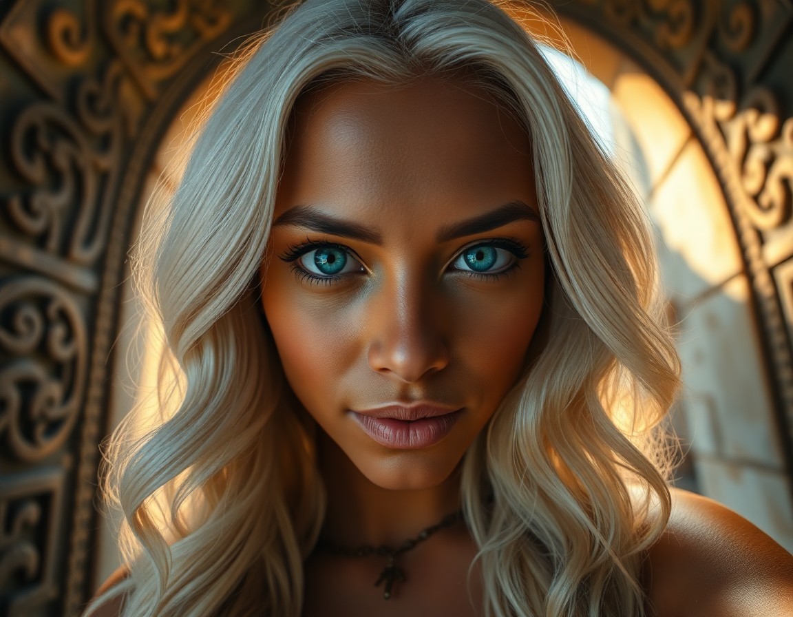 AI generated art for prompt: Imagine a portrait photograph capturing the enigmatic essence of a Pacific Islander woman with strik