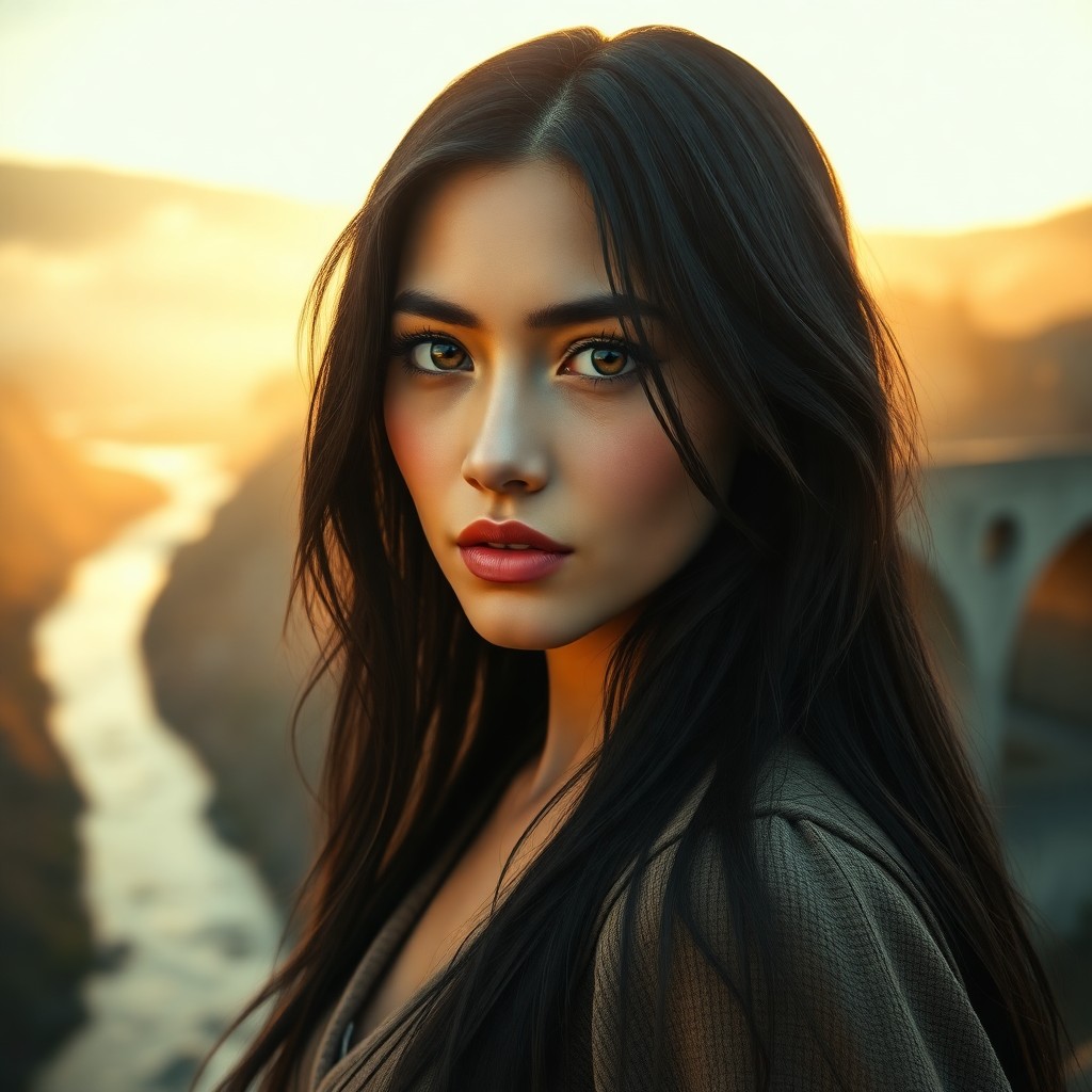 AI generated art for prompt: Create a super-realistic portrait of an enigmatic Eastern European woman with striking amber eyes an