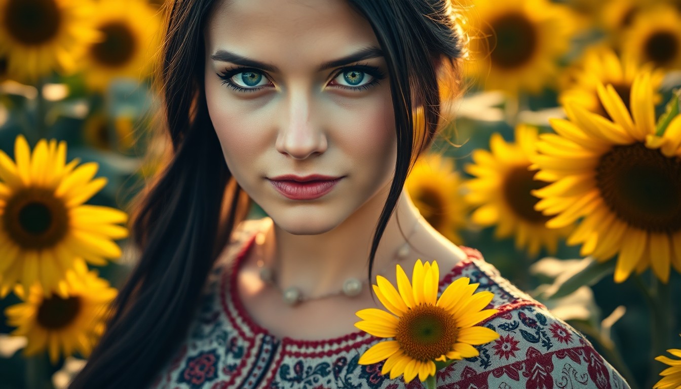 AI generated art for prompt: A portrait photograph captures the enigmatic gaze and serene expression of an Eastern European woman